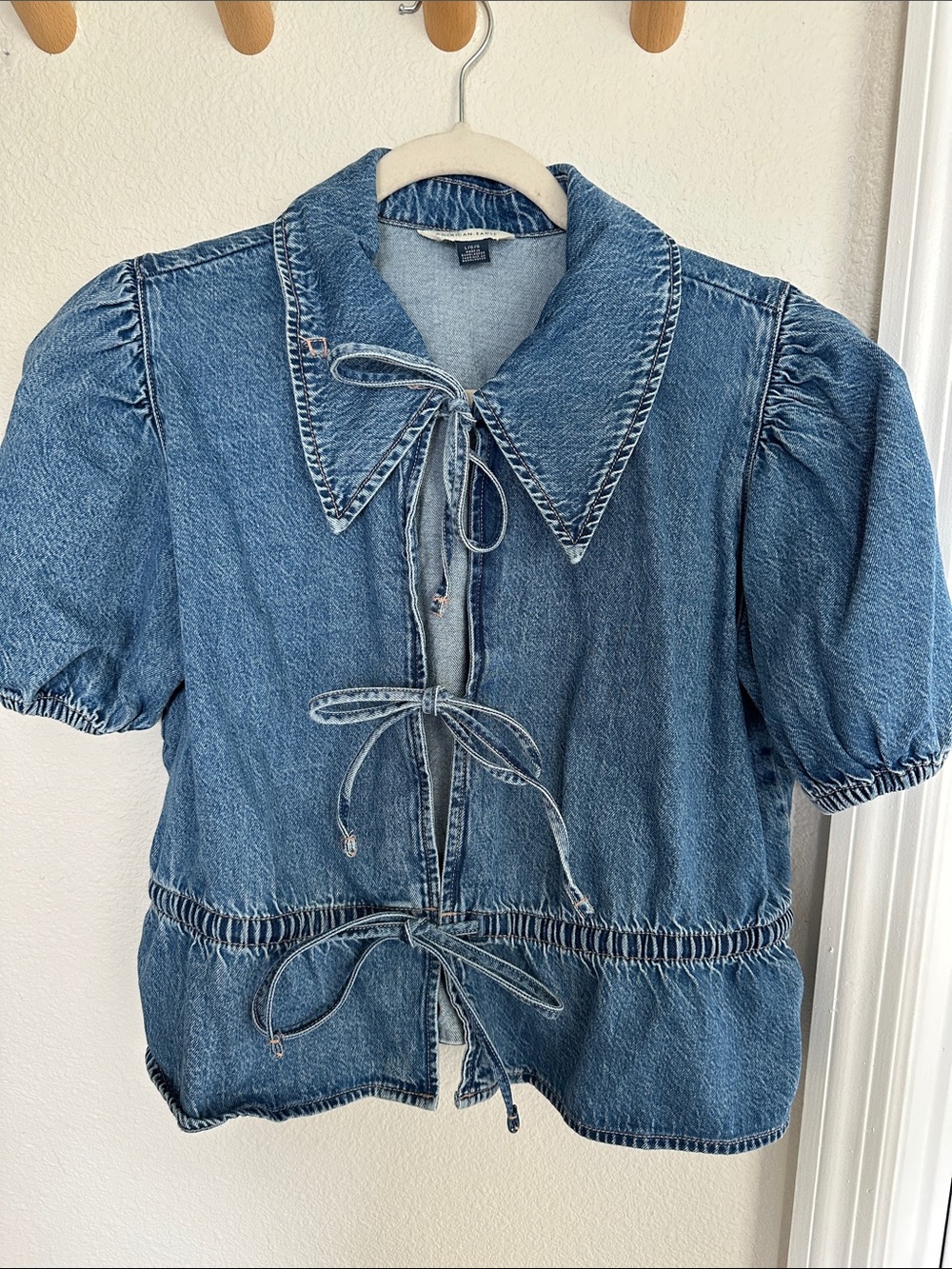 American Eagle Outfitters Light Blue Denim Tie-Front Top